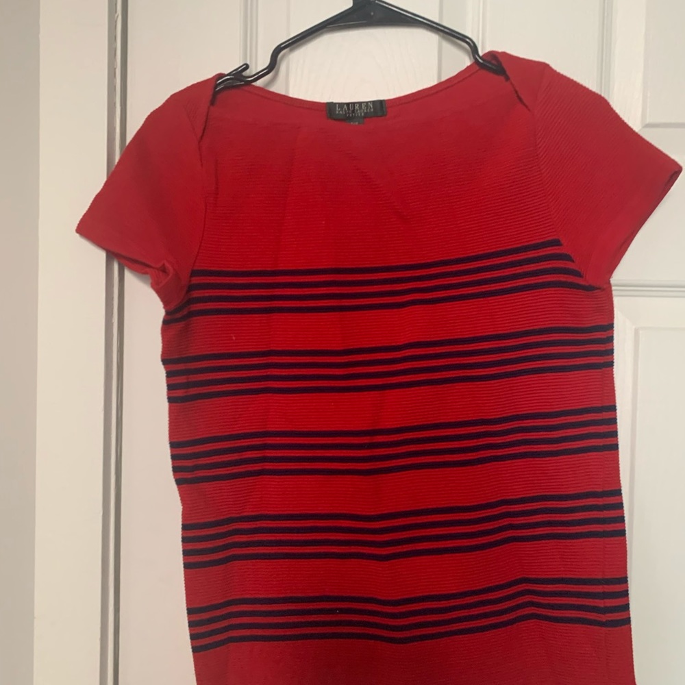 Lauren by RL Striped Top Cap Sleeve